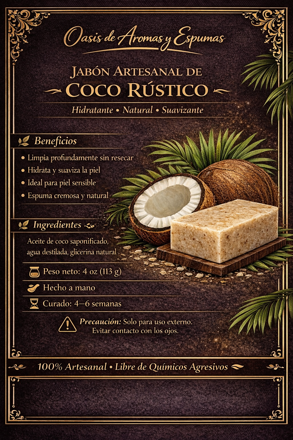 Jabón saponificado de coco