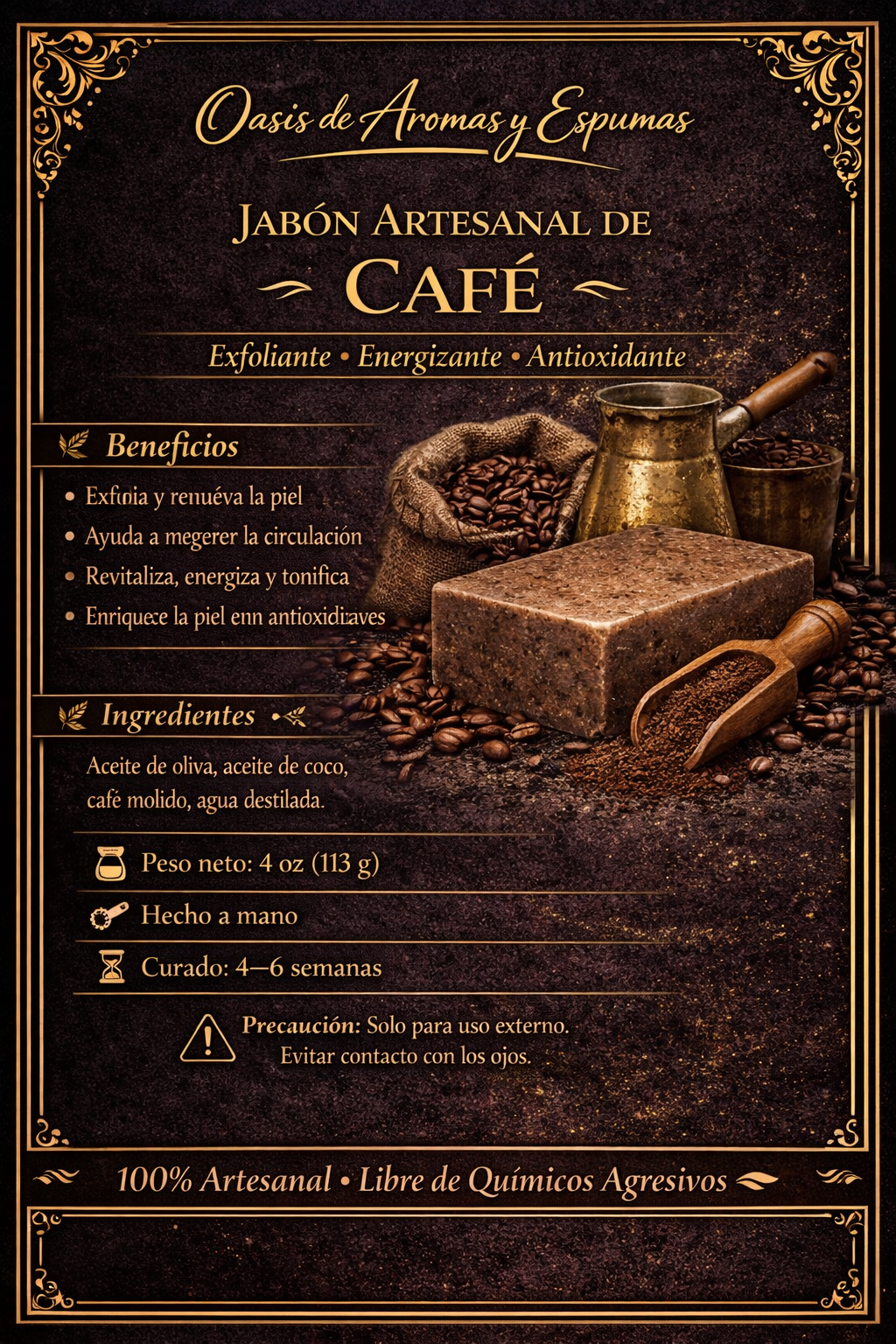 Jabón saponificado de café