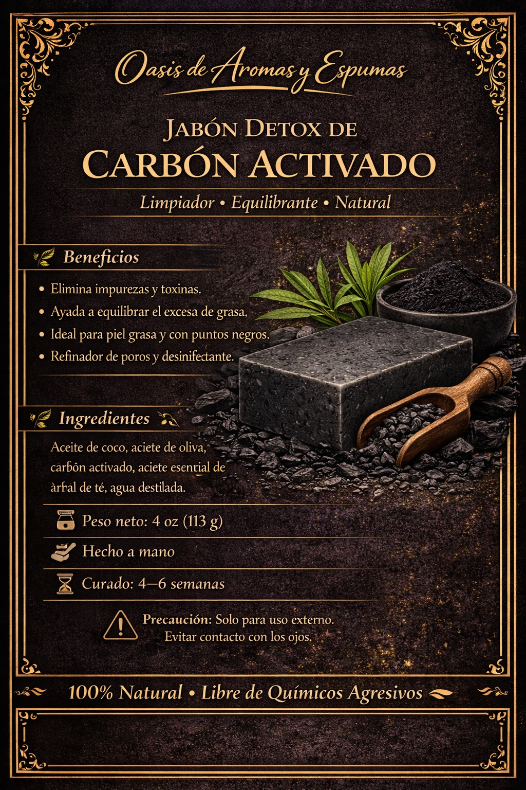 Jabón saponificado de carbón activado